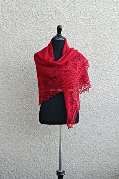 Knit shawl in red color made from 100% wool yarn. The shawl is half-circle shaped and perfectly wide to wrap around the body.  Laced edge adds feminine look to simple and e... #kgthreads #rusteam Winter Gift Shawl, Red Shawl Wrap For Winter, Red Shawl Scarf For Gift, Winter Gift Wrap Shawl, Hand Knitted Shawl As Winter Gift, Hand Knitted Shawl For Winter Gift, Hand Knitted Winter Shawl Gift, Hand Knitted Shawl Gift For Winter, Knitted Wrap