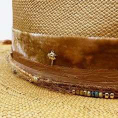 Silk and cotton ribbons with small details around crown Sweatband with 'Those summer days' inspirational quote All hats are unique and have perfect imperfections! Straw hat hand woven in Ecuador Hand made and designed by Valeria in California Burned Straw Hat, Hat Bar, Hat Art, Hat Bands, Womens Hats, Straw Fedora Hat, Pork Pie, Desert Vibes, Straw Fedora