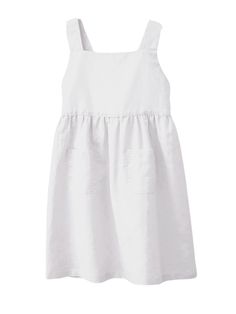 Introducing this adorable Cotton And Linen Girl's Sleeveless Suspender Dress! Made with a blend of cotton and linen, this dress is perfect for keeping your little one cool and comfortable during the warmer months. The adjustable shoulder straps ensure a perfect fit, while the lace-up tie at the back adds a touch of charm. Available in both green and white, this dress features cute pockets and buttons going down the back for added style. Whether it's for a special occasion or just a day out, this Solid Cotton Sundress For Summer, Solid Cotton Sleeveless Dress For Spring, Solid Color Sleeveless Cotton Dress For Spring, Spring Sleeveless Cotton Dress, Solid Cotton Sundress For Spring, Solid Cotton Sleeveless Summer Dress, Summer Sleeveless Cotton Dress, Cotton Smocked Sundress For Daywear, Cotton Sleeveless Sundress For Daywear