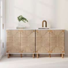 the sideboard is made out of woven material