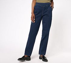 Done with zips, snaps, and buttons when it comes to denim? Indulge your passion for pull-ons with these flattering V-yoke jeans. From Denim & Co.® Fashions. Pull On Jeans For Women, Dark Wash Pull-on Jeans For Fall, Fall Dark Wash Pull-on Jeans, Fall Denim Jeans With Pull-on Style, Pull-on Jeans For Workwear In Fall, Jeans With Pockets, Pull On Jeans, Jeans For Women, Women Jeans