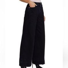 High Rise Palazzo Baggy Pants With Belt And Raw Hem Size:33 Chic High-rise Flare Jeans For Workwear, Chic High Rise Flare Jeans For Work, Black Denim Wide Leg Pants With Pockets, Dark Wash Wide Leg Pants For Work, Black Wide Leg Denim Jeans, Chic Black Straight Leg Flare Jeans, Chic Cropped Wide-leg Jeans For Fall, Chic Wide-leg Cropped Jeans For Fall, Chic Fall Cropped Wide-leg Jeans