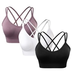 PRICES MAY VARY. Crisscross Straps Design: cross open back is designed to show your line of the back perfectly and enlarge the coverage, offers a extra back support Medium Impact Sports Bra: Medium support Fitness Bra for women and Medium impact activity, They have Light compression that sits close to keep everything in place and minimizes bounce,gives you maximum freedom of movement Super Comfy Fabric: The lightweight material of sports bra for women is smooth and skin friendly, fitness top mad Sport Bras, Bra For Women, Lounge Bra, Medium Support Sports Bra, Crop Bra, Strappy Bra, Strappy Sports Bras, Comfortable Bras, Lounge Lingerie