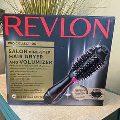 Nib Revlon Pro Collection One-Step Hair Dryer And Volumizer. Frizz-Free Blowouts In Up To Half The Time: Less Heat-Related Damage Salon One-Step Hair Dryer And Volumizer: Power Of A Dryer, Volume Of A Styler Ionic Technology: For Fast, Silky-Smooth, Shiny Results Ceramic Coating: Helps Prevent Heat Damage Tangle-Free Combination Bristles: For Detangling, Improved Volume And Control Lightweight, Ergonomic Design: For Maximum Comfort And Ease Of Use Dimensions (L X W X H): 4.1 X 11.4 X 10.1 Inches One Step Hair Dryer, Hair Dryer Styler, Revlon Hair Dryer, Salon Blowout, Hot Air Brush, Blow Dry Brush, Oval Brush, Popular Hair, Professional Hair Dryer