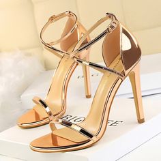 Fairy High Heels, Party Shoes Women, Strap High Heels, Dr Shoes, Basic Heels, Women Heels, Classy Shoes, Beautiful Heels, Gold Sandals