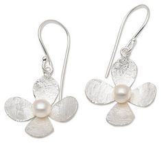 Boasting an artful combination of elegance and whimsy, these shimmering jasmine earrings are sure to draw lots of compliments. From Novica. Pearl Dangle Earrings, Pure Love, Sweet Fragrances, Pearl Earrings Dangle, Floral Earrings, Artisan Craft, Cultured Pearls, To Draw, Mothers Day