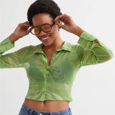 Fitted Shirt In Stretch Mesh. Collar, Buttons At Front, And Long Sleeves. Sizethe Model Is 177cm/5'10" And Wears A Size S Fitfitted Compositionpolyester 95%, Spandex 5% Additional Material Informationshell: Recycled Polyester 95% Green Tops With Button Closure For Summer, Fitted Green Button-up Top, Fitted Green Blouse With Button Closure, Trendy Green Collared Shirt, Trendy Green Tops With Button Closure, Trendy Green Top With Button Closure, Green Spring Tops With Button Closure, Trendy Green Blouse With Buttons, Trendy Green Button-up Tops