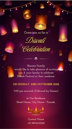 Diwali Party Celebration Invitation for WhatsApp | Wishes & Greeting Card Diwali Invitation Cards Background, Cards Party Invite Diwali, Diwali Invite Template Free, Diwali Invitation Card Template, Diwali Cards Design, Diwali Template Design