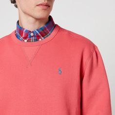 Polo Ralph Lauren sweatshirt.Salmon fleece-back cotton-blend jersey.60% cotton, 40% polyester.Crew neck, embroidered logo, dropped shoulder, ribbed trims.Machine wash.Designer colour: Red Sky Casual Pink Fleece Sweater, Casual Sweats With Embroidered Logo And Crew Neck, Casual Crew Neck Sweats With Embroidered Logo, Casual Crew Top With Ribbed Collar, Casual Pink Crew Neck Sweater, Pink Cotton Sweater With Ribbed Collar, Pink Long Sleeve French Terry Sweatshirt, Pink Cotton Tops With Ribbed Collar, Pink Cotton Top With Ribbed Collar