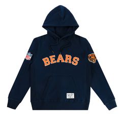 Ebbets Field Flannels sells a Chicago Bears French Terry Hooded Sweatshirt. Sporty Fleece Hoodie With Team Logo, Throwback Team-colored Hoodie For Game Day, Team-colored Varsity Hoodie For Fall, Fleece Hoodie With Team Logo, Sportswear Style, Sportswear Team Logo Fleece Hoodie, Fleece Sportswear Hoodie With Team Logo, Sportswear Fleece Hoodie With Team Logo, Fleece Hoodie With Team Logo For Game Day, Game Day Fleece Hoodie With Team Logo