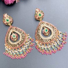 Featuring a pair of stunning gold plated chandbali earrings. These drop shaped chandbali earring have been crafted in 925 sterling silver and adorned with finest quality of stones. Luxury Bollywood Style Festive Danglers, Luxury Fusion Chandbali Danglers, 22k Gold Jewelry Necklaces, Hyderabadi Jewelry, 22k Gold Jewelry, Chandbali Earrings, Pearl Necklace Set, Bollywood Jewelry, Gold Jewelry Necklace