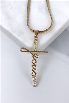 18k Gold Filled Cubic Zirconia Description Jesus Cross Charm Pendant Curve Snake Chain Wholesale Jewelry Making Supplies. - Snake Chain:Thickness: 3mm | Length: 18 Inches- Pendant Size:Width: 22.6mm | Height : 46.3mm Pendant and Chain can be sold separate. Nighttime Prayers, Jesus Necklace, Gold Pendent, Sunday Church, Jewel Wedding, Jesus Cross, Gold Cross Necklace, Gold Cross Pendant, Hrithik Roshan