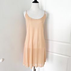 Super Soft Nude Beige Sheer Lettuce Trim Slip Dress In Like New Condition No Brand Or Size Tags Fits A Large Or Extra Large Beige Stretch Mini Dress For Summer, Fitted Beige Camisole Dress, Beige Stretch Dress With Spaghetti Straps, Sheer Beige Summer Dress, Beige Summer Dress With Built-in Bra, Beige Sheer Summer Dress, Beige Summer Dresses With Built-in Bra, Summer Beige Camisole Dress, Beige Camisole Dress For Summer