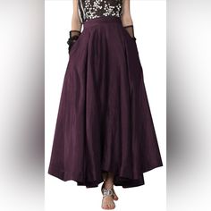 Women's Casual A-Line High Waist Ruffle Swing Ankle Length A-Line Pleated Maxi Skirts With Pockets Color Claret/ Burgundy New Condition!! Plum Clothes, Long Purple Skirt, Pleated Maxi Skirts, Purple Maxi Skirt, Circle Maxi Skirt, A Line Maxi Skirt, Long Cotton Skirt, Teacher Fits, Fancy Skirts