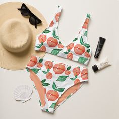 Make a splash all summer long with this one of a kind sustainable "Sweet Georga Peach" bikini set. Enjoy the smooth fabric and the flattering design, and show it off at the beach or by the pool! Removable pads and its double-layer make it comfy to wear all day by the pool or beach. It's made from soft recycled polyester with double-layering and UPF 50+. * Soft and stretchy material with UPF 50+ * Sizes up to 6XL * Bikini top comes with removable padding for comfort * Multiple ways to tie and sty Retro Tropical, Summer Bathing Suits, Vintage Summer, Sustainable Fabrics, Stretchy Material, Upf 50, Women Swimsuits, Bathing Suit, Bathing Suits