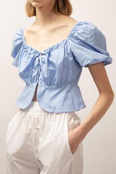 Half Puff Sleeve, Oxford Comma, European Market, Lace Up Top, Shirt Detail, Women Shirts Blouse, Puff Sleeve Top, Shirts Blouses, Women's Shirts