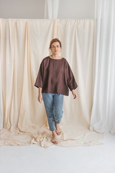 Organic linen crop top for women NOVA. This kimono style top with short sleeves is made of soft and washed linen. Organic linen fabric will make sure your skin breathes and ensure air circulation. You can choose your favorite color from 25 possible variations in the drop down menu! This linen top fabric is double washed for extra softness and has natural wrinkles. After washing, just wear it as it is, no ironing is needed to have relaxed, easygoing look! Linen shirt fabric will grow even softer Kimono Style Tops, Crop Top For Women, Short Sleeve Linen Shirt, Linen Kimono, Linen Tops, Mode Kimono, Linen Crop Top, White Linen Shirt, Rompers For Kids