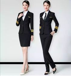 Air Hostess Uniform Fashion, Pilot Uniform Woman, Aviation Outfit, Female Pilot Uniform, Hostess Uniform, Air Hostess Uniform, Pilot Uniform, Bridal Shoes Low Heel, Airline Uniforms