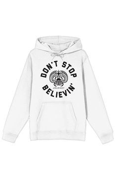 Show your love for classic rock with this adult white Journey long-sleeve hooded sweatshirt. Featuring a bold design of a scarab with a horn surrounded by the iconic black text, Don't Stop Believin, this hoodie is perfect for fans of the legendary band. Made from a comfortable cotton-polyester blend, it offers both durability and style. The adjustable hood ensures a customizable fit for added comfort. For easy care, machine wash this hoodie on cold with like colors and tumble dry on low heat.Solid color hoodieLong sleevesDrawstring hoodKangaroo pocketCustom graphicRibbed cuffs and hem50% cotton, 50% polyesterMachine washable PacSun Mens Journey Don't Stop Believing Hoodie - White size Large Dont Stop Believin, Dont Stop Believing, Pacsun Mens, Hoodie White, Bold Design, Classic Rock, White Hoodie, Pacsun, Hooded Sweatshirt