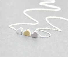 Three Personalized Heart Necklace,Two Tone Heart Necklace,Gold Silver Heart Necklace,  Three Best Friends Jewelry, Three Sisters Necklace.Heart Dainty Sterling Silver Birthstone Necklace For Mom, Mother's Day Wedding Birthstone Necklace In Sterling Silver, White Heart Pendant Jewelry For Birthday, White Necklace With Heart Charm For Birthday, Silver Wedding Birthstone Necklace, Cute Birthstone Necklaces As Gifts, Cute Birthstone Necklaces For Gifts, Dainty Nickel-free Birthstone Necklace As Gift, Cute Birthstone Necklace For Gift