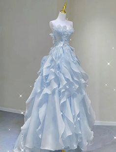 Princess Dresses Blue, Blue Butterfly Prom Dress, Water Inspired Dress, Ocean Themed Dress, Disney Prom Dresses, Fairy Ball Gown, Cinderella Prom Dress, Fairy Ball, Blue Prom Gown