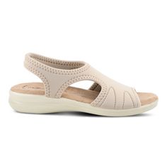 Flexus Style: Nyaman Italian made, easy-to-slip-on lycra sandal with stitch detail. Heel Height (approximately): 1 1/2"" Features: -Soft and stretchy lycra upper -Lycra lining. -Microfiber padded anatomic insole. -Polyurethane, slip-proof, anti-shock, flexible outsole. -Made in Italy. Stretch Lycra Textile upper, Slip on for easy entry,1.5\ wedged sole, Open / round toe, Textile footbed, Polyurethane outsole | Women's Flexus Nyaman Sandals in Beige Size 8.5 Comfortable Beige Slip-on Sandals, Beige Slip-on Sandals With Cushioned Footbed, Beige Slip-on Sandals With Arch Support, Free Shoes, Sandals Brands, Mary Jane Sneaker, Mens Socks, Socks Women, Pu Leather