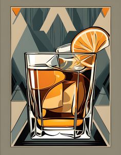 Whiskey Room Art, Whiskey Illustration Art, Digital Prints Etsy, Wine Art Illustration, Whiskey Illustration, Poster Ideas Graphic Design, Art Deco Graphic Design, 40s Art