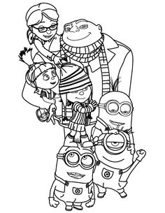 the minions from despicable me and their family coloring pages for kids to color