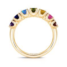 Marvelously divine, this ring is for the woman with impeccable style. Seven shimmering multi-colored round stones set in sterling silver, come together to create this fabulous ring. The glamorous stones glimmers in the light revealing a rainbow of colours. Buffed to a brilliant luster, this ring showcases your unique personality.Carat Weight: 1.99 ctStone Size: 3.5 mmStone Type: Jeulia® StoneNumber of Stones: 7 Stone Shape: RoundStone Color: Citrine Yellow, Sapphire Blue, Aquamarine Blue, Garnet Red, Amethyst Purple, Peridot Green, FuchsiaWeight: 3.11 gMaterial: 925 SilverPlating Color: Yellow Gold Multicolor Diamond Ring With Center Stone For Anniversary, Elegant Multicolor Round Cut Rings, Multicolor Round Cut Jewelry With Center Stone, Multicolor Center Stone Ring, Multicolor Oval Ring With Prong Setting, Multicolor Sapphire Ring With Center Stone For Anniversary, Oval Multicolor Ring With Prong Setting, Multicolor Round Jewelry With Center Stone, Multicolor Round Gemstones With Prong Setting