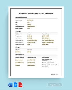 Nursing Admission Notes Example Notes Examples, Nurse Report Sheet, Vital Signs, Respiratory, Heart Rate, Blood Pressure, Nursing, Quick Saves