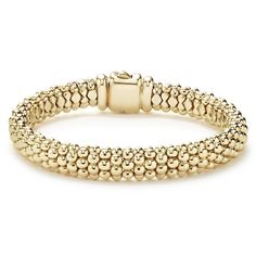 LAGOS Jewelry | Signature Caviar beading forms this 18K gold bracelet.  Finished with an 18K gold box clasp. Lagos Bracelet, Lagos Jewelry, Gold Beaded Bracelet, Signature Bracelet, 18k Gold Bracelet, Jewelry Staples, Gold Bead Bracelets, Box Clasp, Yellow Gold Bracelet