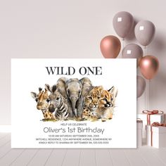 an animal themed birthday party with balloons and confetti