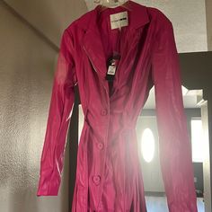 Brand New Never Worm Fushia Trench Coat From Fashion Nova ! Size M Spring Collared Outerwear For Night Out, Collared Outerwear For Night Out In Spring, Chic Collared Outerwear For Party, Chic Collared Party Outerwear, Fall Outerwear With Button Closure For Date Night, Fall Outerwear For Date Night With Button Closure, Chic Outerwear With Button Closure For Date Night, Casual Pink Outerwear For Party, Spring Night Out Outerwear With Button Closure