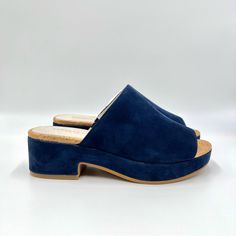 Kenneth Cole Women's Layla Blue Suede Leather Open Peep Toe Slip On Platform Mules / Shoes. Women's Size 6.5. Condition: New In Box; Box Has Wear. New To Poshmark? Sign Up Using Invite Code: Tentoday For $10 Off Your Purchase! A Sculptural, Wrapped Block Heel Grounds A Streamlined Mule Done In Rich, Soft Suede. Approximately 1 3/4" Heel; 1 3/4" Platform (Size 8.5m). Leather Upper And Lining/Synthetic Sole. Suede Sandals With Wrapped Wedge Heel, Chic Suede Platform Mules, Blue Round Toe Mules, Spring Leather Clogs With Wrapped Heel, Formal Open Toe Clogs For Spring, Formal Spring Open Toe Clogs, Suede Platform Mules With Block Heel, Suede Open Toe Wedge Sandals With Wrapped Heel, Suede High Heel Mules With Stacked Heel