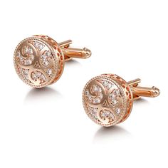 Rose Gold Cylinder Clear Stone Cufflinks Elegant Rose Gold Cuff Jewelry, Luxury Rose Gold Cufflinks For Formal Occasions, Rose Gold Cuff Jewelry For Formal Occasions, Elegant Rose Gold Cufflinks For Business, Rose Gold Jewelry With Polished Finish For Business, Rose Gold Cufflinks For Formal Occasions, Classic Rose Gold Cufflinks For Formal Occasions, Rose Gold Formal Cufflinks, Elegant Rose Gold Cufflinks For Wedding