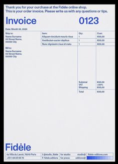 an invoice form is shown with blue lines on it and the words inside