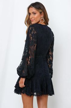 Elevated Angels Dress Navy | Hello Molly USA Graduation Dress Long Sleeve, Cocktail Dress Attire, Lace Black Dress, Sheer Long Sleeve Dress, Dance Inspiration, Dream Dresses, School Dance, Short Lace Dress, Grad Dresses