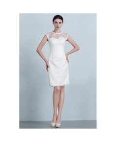 Shop affordable modest sheath scoop neck short lace wedding dress online. Free Shipping and Custom-made. Pro since 2009. Wedding Lace Dress With Illusion Neckline, White Lace Dress With Illusion Neckline, Fitted White Lace Dress With Illusion Neckline, Knee-length Scallop Lace Wedding Dress, Knee-length Wedding Lace Dress With Lace Trim, Knee-length Lace Trim Wedding Dress, Knee-length Lace Wedding Dress With Illusion Neckline, Knee-length Lace Dress With Illusion Neckline For Wedding, Wedding Dresses Reception