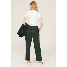 Green plaid twill (100% Cotton). Pants. Pull on. 27" inseam. 12" rise. Imported. Tailored Plaid Casual Bottoms, Classic Plaid Pants For Business Casual, Classic Plaid Business Casual Pants, Green Bottoms With Welt Pockets For Fall, Classic Plaid Pants With Welt Pockets, Casual Plaid Pants With Welt Pockets, Classic Plaid Cotton Bottoms, Green Pants With Welt Pockets For Fall, Classic Plaid Bottoms For Business Casual