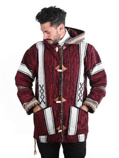 Moroccan Djellaba Cardigan kaftan for men, Traditional Moroccan Sweater for Men, Striped color scheme Djellaba Cardigan is a Moroccan traditional sweaters, characterized by its weight because it is made to protect the Amazigh people of the region against the cold during the winter.  Almost all djellabas of both styles (male or female) include a baggy hood called QOB (Arabic: قب) that comes to a point in the back. The hood is of vital importance to both sexes because it protects the user from the Bohemian Winter Cardigan With Pockets, Traditional Long Coat For Winter, Traditional Hooded Outerwear For Festival, Winter Folk Style Long Sleeve Cardigan, Folk Style Long Sleeve Winter Cardigan, Winter Folk Long Sleeve Cardigan, Folk Style Long Outerwear For Winter, Traditional Hooded Winter Outerwear, Traditional Long Winter Outerwear