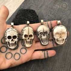 Unique and powerful double sided pendant, made with a skull made out of carved bone, and unique alloy metal designs around it and on its back. The back of the pendant has an embossed flower. The Pendant comes with a black leather cord, but you may choose to wear it with any chains that you already have as the bail is 1cm- 0.40 inch in diameter. The skull pendant itself is 5cm- 2 inch long 2.5cm- 1 inch wide A unique addition to your jewelry collection ⚡️GET 20% OFF by joining Akashi's VIP List ⚡ White Gothic Skull Jewelry, Halloween Skull Jewelry In Bone Color, Halloween Skull Shaped Bone Jewelry, Skull-shaped Bone Jewelry For Gifts, Bone-colored Skull Jewelry For Gift, Skull Shaped Bone Colored Jewelry For Gifts, Bone Color Skull Jewelry For Gifts, White Bohemian Skull Jewelry, White Skull Jewelry For Day Of The Dead