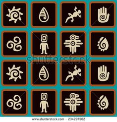 the symbols for different types of people and animals in brown and blue squares on a green background