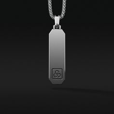 Signature Pendant Modern Pendant Jewelry With Box Chain, Minimalist White Gold Square Pendant Jewelry, Refined Silver Necklace With Polished Finish, Silver Jewelry Gift With Smooth Finish, Modern Stainless Steel Jewelry With Rectangular Pendant, Formal Minimalist Jewelry With Rectangular Pendant, Minimalist Formal Jewelry With Rectangular Pendant, Silver Jewelry With Smooth Finish For Gift, Silver Jewelry With Smooth Finish As Gift