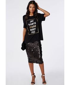 Circle Sequin Midi Skirt Black - Skirts - Missguided Sequin Midi Skirt Outfit, Black Sequin Skirt Outfit, Skirt Outfit Ideas, Black Sequin Skirt, Sparkly Prom Dress, Sequin Midi Skirt, Midi Skirt Outfit