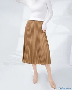 OrcaJump - Elevated High-Waisted Midi Skirt Featuring Pleats and Flared Design Skirts Midi High Waisted, Mid Length Skirts, Skirt Skirt, Plaid Fashion, Color Fabric, Bottom Clothes, Types Of Skirts, Olivia Mark, A Line Skirt