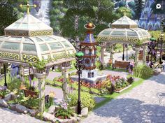 an animated image of a garden with lots of flowers