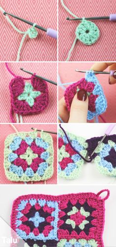 crocheted granny grannys are being worked on