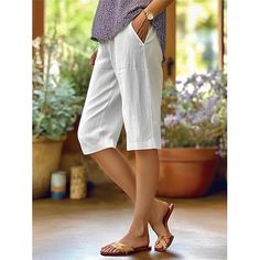 Season:Summer,Spring; Fabric:Polyester,Linen Cotton Blend; Gender:Women's; Style:Basic,Casual; Elasticity:Micro-elastic; Occasion:Daily Wear,Vacation; Fit Type:Regular Fit; Function:Breathability,Soft; Waistline:High Waist; Pattern:Plain; Design:Pocket,Elastic Drawstring Design,High Cut; Pants Type:Pants Trousers,Wide Leg; Front page:FF; Listing Date:05/30/2024; Production mode:External procurement; Hips:; Length:; Waist:; Pants Length:Knee Length Casual Stretch Capris In Solid Color, Casual Knee-length Pants With Pockets, Casual Solid Knee-length Bottoms, Casual Knee-length Solid Bottoms, Casual Solid Knee-length Pants, Casual Knee-length Pants, White Knee-length Bottoms With Pockets, White Knee-length Bottoms With Elastic Waistband, Casual High Waist White Capris