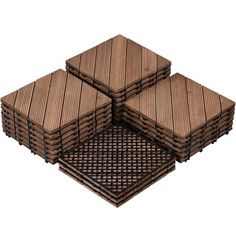 four pieces of wood sitting on top of each other in the shape of hexagonals