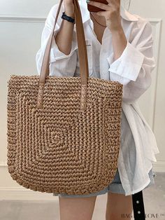 BagForLove - Chic Solid Color Minimalist Straw Bag - Ideal for Summer Beach Travel Casual Beach Bag Pouch For Vacation, Casual Pouch Straw Bag For Beach Season, Casual Straw Pouch Bag For Beach Season, Casual Beach Bag Pouch For Everyday Use, Casual Summer Pouch Straw Bag, Versatile Summer Pouch Bag, Casual Summer Straw Pouch Bag, Casual Everyday Pouch Beach Bag, Casual Everyday Use Beach Bag Pouch